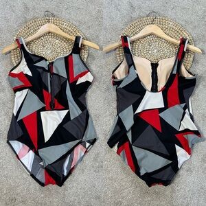 Miraclesuit Women’s One-Piece Zip Front Abstract Print Swimsuit Multicolor 12